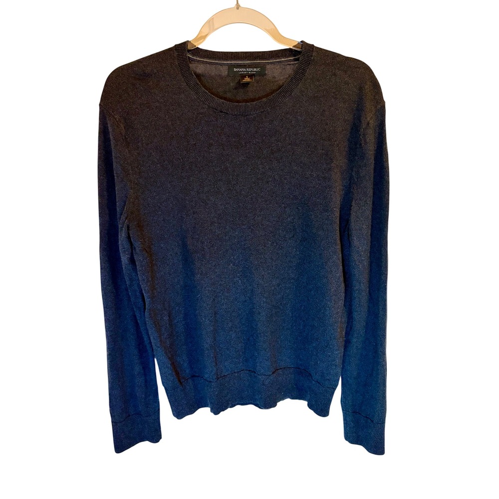 Banana Republic Luxury Blend Silk Cashmere Scallop Hem Sweater Dark Navy S - Picture 2 of 7